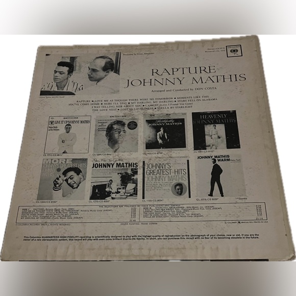💙 Johnny Mathis Rapture Vinyl Album - Picture 2 of 4